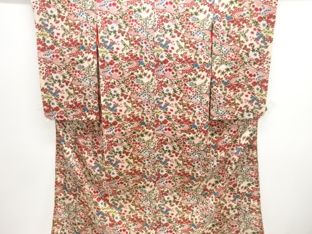 アンティーク　紋錦紗雲に草花模様着物